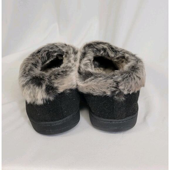 Acorn Chinchilla Collar Black Wool Gray Faux Fur Collar Lining Slippers 9.5/10.5 - Picture 4 of 9